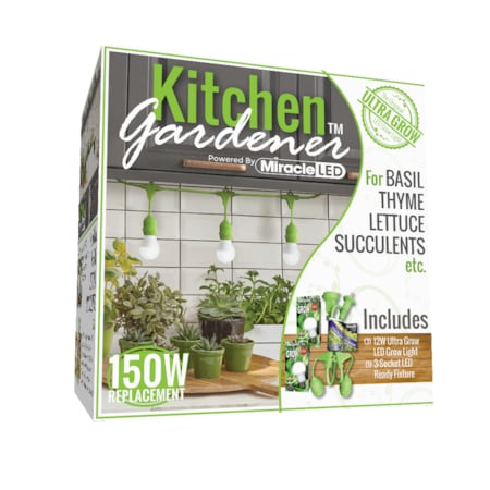 Miracle Led 3-Socket Kitchen Gardener Grow Light Kit, Full Spec. 12W Replace 150W Grow Bulbs 802226